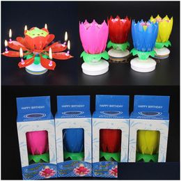 Party Decoration Innovative Party Cake Candle Musical Lotus Flower Rotating Happy Birthday Light Gift Diy Decoration Drop Delivery Hom Dhclb