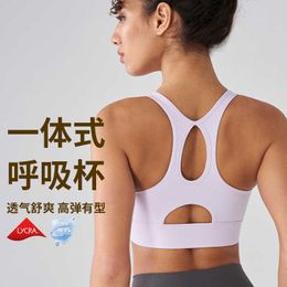 Others Apparel Lycra front zipper sports bra womens high-strength shock-absorbing integrated running and fitness suit tank top yoga suit bra