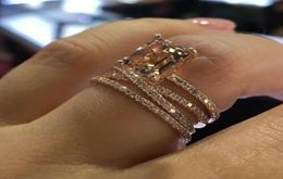 Wedding Rings Whole Europe And The United States Rose Gold Plated Sparkling Square Ring Champagne Engagement Jewelry7610010