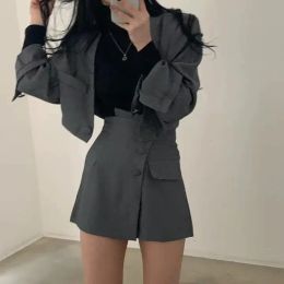 Suits Gray Design Highend Women's Suit Skirt Spring and Autumn Suit Jacket Commuter Casual Skirt Fashion Twopiece Thin Coat Blazer