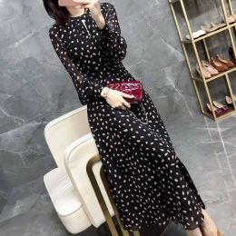 Dress Spring New Vintage Dot Loose Long Dress Long Sleeve ONeck Allmatch Plus Size Ladies Dresses Fashion Elegant Women Clothing