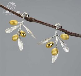 Lotus Fun Olive Leaves Branch Fruits Unusual Earrings for Women 925 Sterling Silver Statement Wedding Jewelry Trend 2201087196755