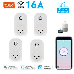 Tuya Smart Socket IsraeL Plug 16A Power Monitor Wifi Light Switch Life Remote Control Outlet For Alexa Assistant 240228