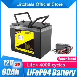 LiitoKala 12.8V 90Ah Lifepo4 Power Bank 90000mah Battery Pack Deep Cycle Built-in Bms For Solar Fishing Boat Trolling Motor