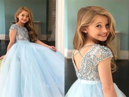 Beads Prom Girl Dresses ONeck Pageant Gown For Little Kid Short Sleeve Flower Girls Dress Floor Length Graduatioin Party Ball Gow28314130