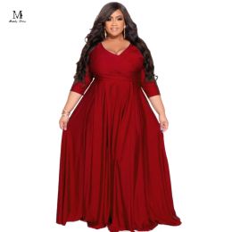 Dress Plus Size Elegant Women Maxi Dress 2023 Spring Summer Half Sleeve 5XL Pleat Stretchy Fashion Chic Ladies Oversize Long Dress