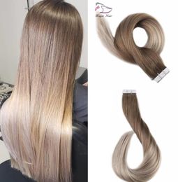 100g 40Pcs 25gPc Balayage 418 Colour Silky Straight Brazilian PU Tape In Human Hair Extension4997514