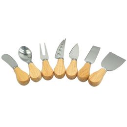 Cheese Tools Baking Tools Mti Functional Stainless Steel Cheese Knife Fork Cutlery Butter Cake Dessert Kitchen Gadgets Wood Handle Hy0 Dhpj4