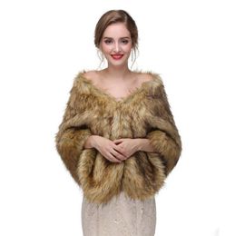 CMS11 Women039s Charming Soft Stole fur Stole Fur Shawl Cape wedding faux fur wrap Evening Scarves Shawls Women Jacket Prom Ev2986742