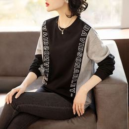 Female Clothes Brown Letter Printing Text Sweatshirts for Women Graphic Black Tops Pullovers Long Sleeve Korean Fashion 2000s 240301