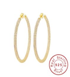 Original 925 Sterling silver Hoop earring Pave Set 600pcs AAAAA zircon Party Wedding Earrings for women Charm Statement jewelry1740084