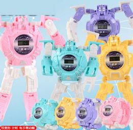 EMT QT5 Children Cartoon Transformable Robot Watch Timer Kid Toy Electronic Wrist Watch Various Colours Christmas Birthday Gif8884043