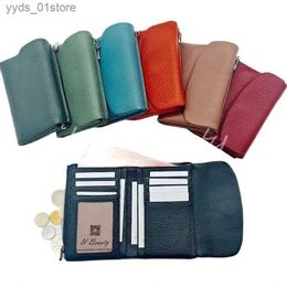 Money Clips Coin wallet Classic Genuine Cow Leather Short Wallet Trifold for Small Wallet Women Cowhide Card Holder Card Wallet Clutch wallet L240306