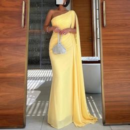Mermaid Yellow Chiffon Prom Dress One Shoulder Evening Party Dresses 2024 Long Formal Event Gown Robe De Soiree