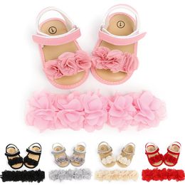 2pcs/set Baby Sandals and headband Small flower soft soled toddler shoes Baby Shoes Princess Shoes Small Sandals Princess Sandals