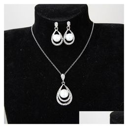 Earrings & Necklace Fashion Pearl Jewellery Set Women Wedding Crystal Drip Shape Pendant Sier Necklaces Dangle Earrings For Ladies Brid Dhed6