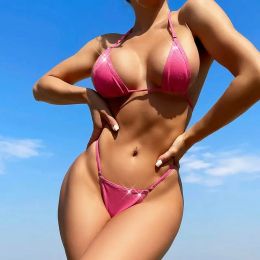 Set QINJOYER Micro Bikini Women Pink String Mini Thong Swimsuit Bathing Suits Pink Bikini Set Women 2023 Brazilian Swimwear Beach
