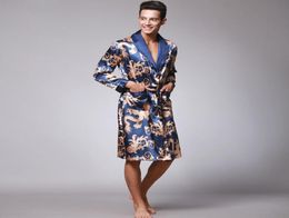 Male Chinese Style Dragon Robe Bathing Home Sleep Wear Silk Satin Soft Embroidery Loose Vneck Men Pajamas Nightgown Kimono1336964