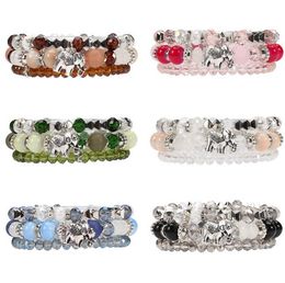 3pcs set Bohemian Crystal Bracelets for Women Stretch Multilayer Stone Elephant Pendant Bracelet with Charm Summer Jewellery Accessories