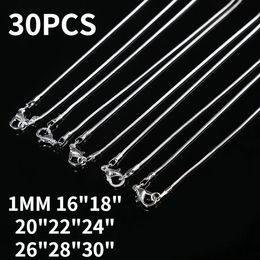 30PCSlot trend 925 Sterling Silver fine 1MM Snake chains necklaces for women men Fashion party wedding Jewellery set gifts 240227