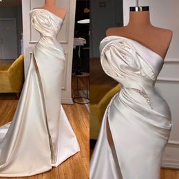 Glamorous Strapless Mermaid Wedding Dress Side Split Bridal Gowns Pearls Crystal Bride Dresses Custom Made Vestido de novia