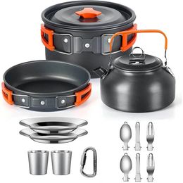 Camping Cooking Set Outdoor Aluminium Lightweight Equipment Cookware Kit For Travelling Trekking Hiking Supplies 240223
