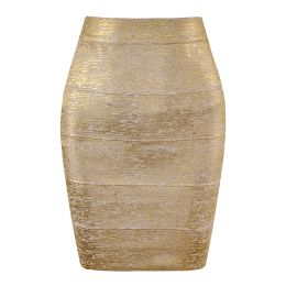 Skirt Wholesale Women Summer Fashion Sexy Gold Bronzing Bandage Skirt 2021 Designer Night Club Bodycon Pencil Skirt Faldas 46cm
