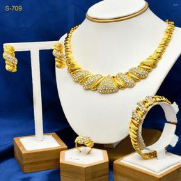 Necklace Earrings Set Luxury Big Crystal For Women Dubai Gold Plated Jewellery Ring Bracelet Wedding Costumes Jewellery Wholesale