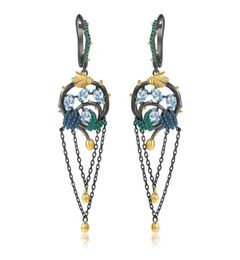 Stud GEM039S BALLET 925 Sterling Silver Natural Swiss Blue Topaz Gemstone Earrings for Women Branch Dreamcatcher Tassel Drop 224467006