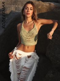 Camis BOOFEENAA Hollow Out Knitted Tie Up Crops Tops Halter Camis Tanks Beach Wear Festival Outfits Women Distressed Sweater C87BD10