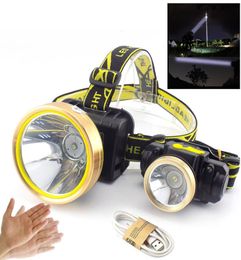 T6 LED Sensor Headlamp USB Rechargeable Builtin Battery Headlight WaterproofFrontal Head Searchlight Torch for Outdoor Hunting Fi3558212