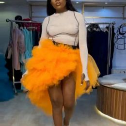 skirt Special Orange Colour Asymmetrical Tulle Skirts 2023 Elastic Waistband Sexy Ruffles Tiered Tulle Skirt Women Tutu Bottom Customiz