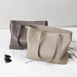 Evening Bags Elegant And Fashion Cow Leather Women's Shoulder Bag Solid Grey Colour Contracted Design Versatile Large Capacity Tote