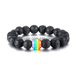 Beaded New Lgbt Rainbow Sign Charm 10Mm Beads Bracelets For Men Women Gay Lesbian Pride Lava Rock Tiger Eye Natural Stone Chains Diy Dhnuy