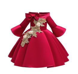 Puffed Princess Dress Embroidered for Christmas New Year with flower In six Colour for212 Years Old4469861