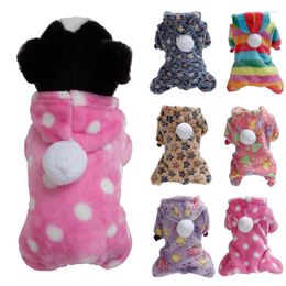 Dog Apparel Pet Flannel Velvet Jumpsuits Winter Soft Thicken Warmer Hoodie With Plush Ball Small Puppy Chihuahua Accessories