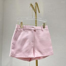 Women's Shorts 2024 Summer High Quality Silk Wool Pink