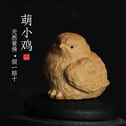 Decorative Objects Figurines Natural boxwood carving cute chicken decoration piece play hand a piece of handicraft auspicious transfer table decorationL240306