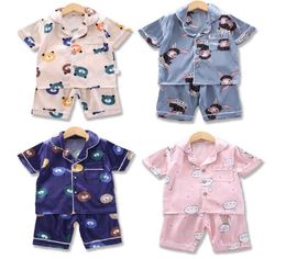 Toddler Baby Cartoon Pyjamas 6 Colours Infant Shorts Sleeve Button Pyjamas Kids Clothes Girls Baby Clothes Teens Suits 0604215037210