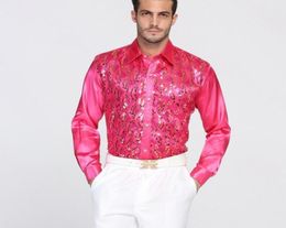 High Quality Long Sleeve Shirts Man Shirt Sequin Performance ball host Cotton Groom Groom Accessories 077544416