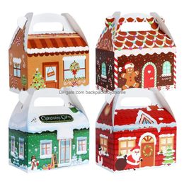 Christmas Decorations Treat Boxes Santa Elf Snowman Elk Xmas Cardboard Present Candy Cookie With Handles Holiday Party Favour Cpa4670 Dhbpx