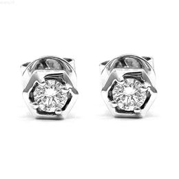 Hong Kong Jewellery Octagon Shape 18k Solid White Gold Single Diamond High End Jewellery Solitaire Earrings Studs for Women