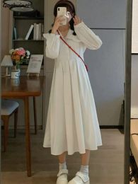 Dress Long Sleeve Midi Dress Women Classic Peter Pan Collar Schoolgirls Lovely White Harajuku Korean Style New Arrivals Spring Vestido