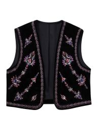 Waistcoats TRAF 2023 Women Embroidered Velvet Vest Coat Ladies Sequin Casual Chic WaistCoat Tops Vests for Women Y2K Streetwear Tops