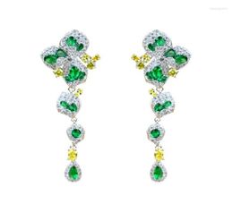 Stud Earrings Brand Long Threeleaf Flower Green Petal Design Full Zircon Jewellery For Ladies Memorial Day Banquet Accessories2240380