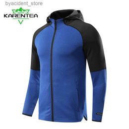 Men's Casual Shirts Karentea Men Running Jacket Sports and Leisure Jackets Coat Mens Windbreaker Hooded Gym Tracksuits Sportswear Jogging Clothing L240306