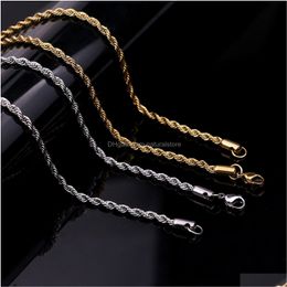 Chains 5-7Mm Stainless Steel Twisted Rope Gold Chain Necklaces For Men Women Hip Hop Titanium Thick Choker Fashion Party Jewellery Gift Dhelk