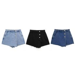 Shorts TRAF 2023 Women Summer Fashion Single Buttons Zipper Fly Casual Denim Mini Shorts Skirts Female Pockets Slim Hot Pants Mujer