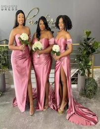 NEW Bridesmaid Dresses Off Shoulder Pink Floor Length Wedding Guest Gowns Junior Maid of Honor Dress Elastic Silk Like Satin Party7999108