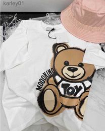 T-shirts Children T-shirts Summer Short Sleeve Baby Girls Boys Letter five Bear Pattern Bottoming Blouses Kids Clothes Tops Tees White Pink Plus size 240306